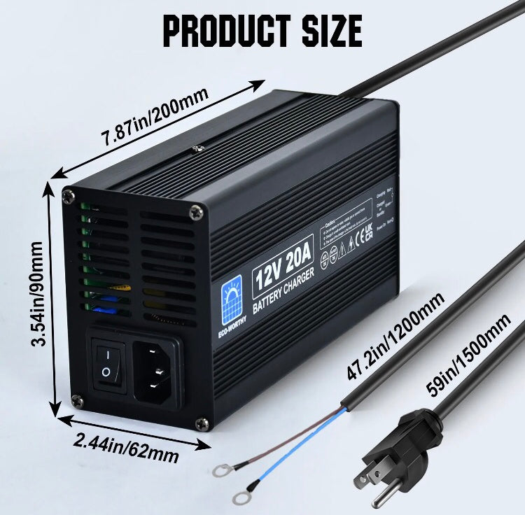 ECO-WORTHY  20Amp 12V Automatic Smart Battery Charger with LCD Display